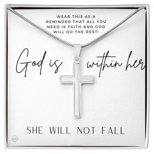 Christian Cross Necklace | God is within her, she will not fall