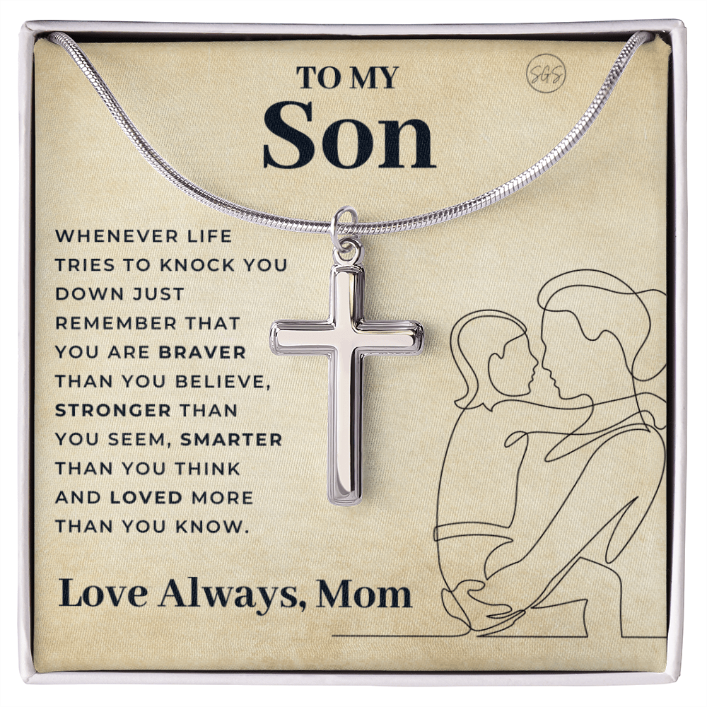 To My Son | Cross Necklace - Gift for Son from Mom, Graduation Gift Class of 2022, I'm Proud of You Son, I Love You, Christian Gift 0503f