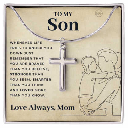 To My Son | Cross Necklace - Gift for Son from Mom, Graduation Gift Class of 2022, I'm Proud of You Son, I Love You, Christian Gift 0503f