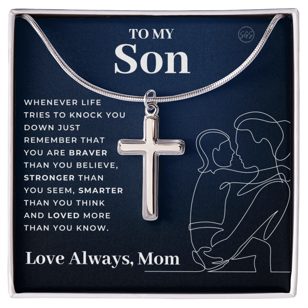 To My Son | Cross Necklace - Gift for Son from Mom, Graduation Gift Class of 2022, I'm Proud of You Son, I Love You, Christian Gift 0503i