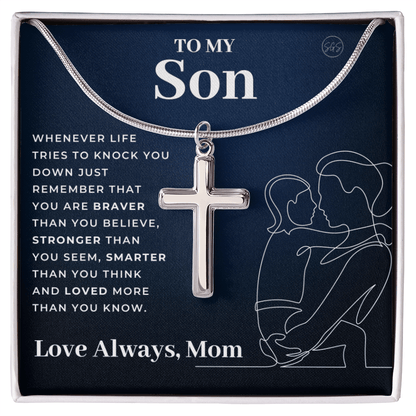 To My Son | Cross Necklace - Gift for Son from Mom, Graduation Gift Class of 2022, I'm Proud of You Son, I Love You, Christian Gift 0503i