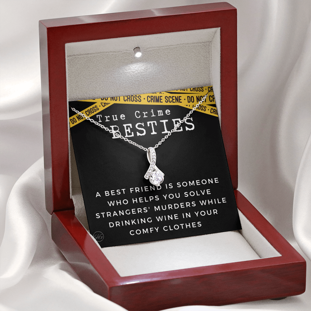 True Crime Best Friend Gift | Christmas Gift for Bestie, Funny Best Friend Necklace, True Crime & Wine, Podcast Junkie, Coffee Lover 1118-04B