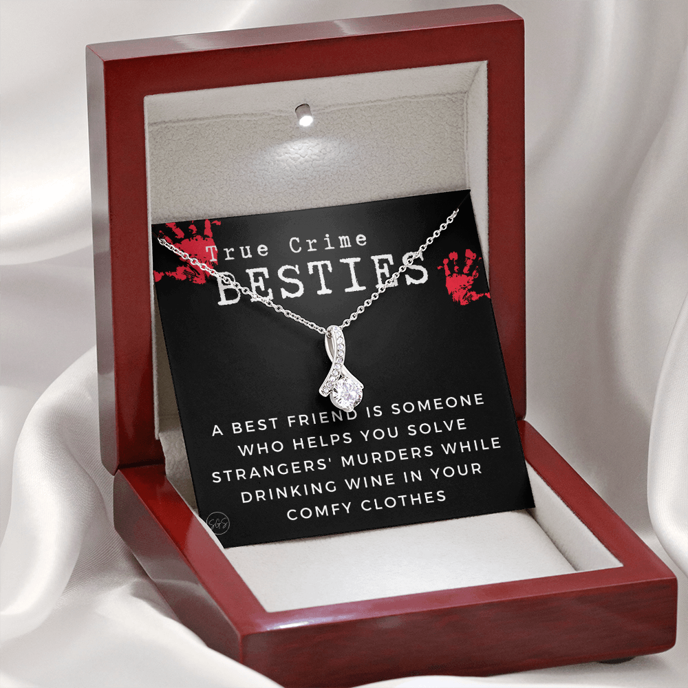 True Crime Best Friend Gift | Christmas Gift for Bestie, Funny Best Friend Necklace, True Crime & Wine, Podcast Junkie, Coffee Lover 1118-01B