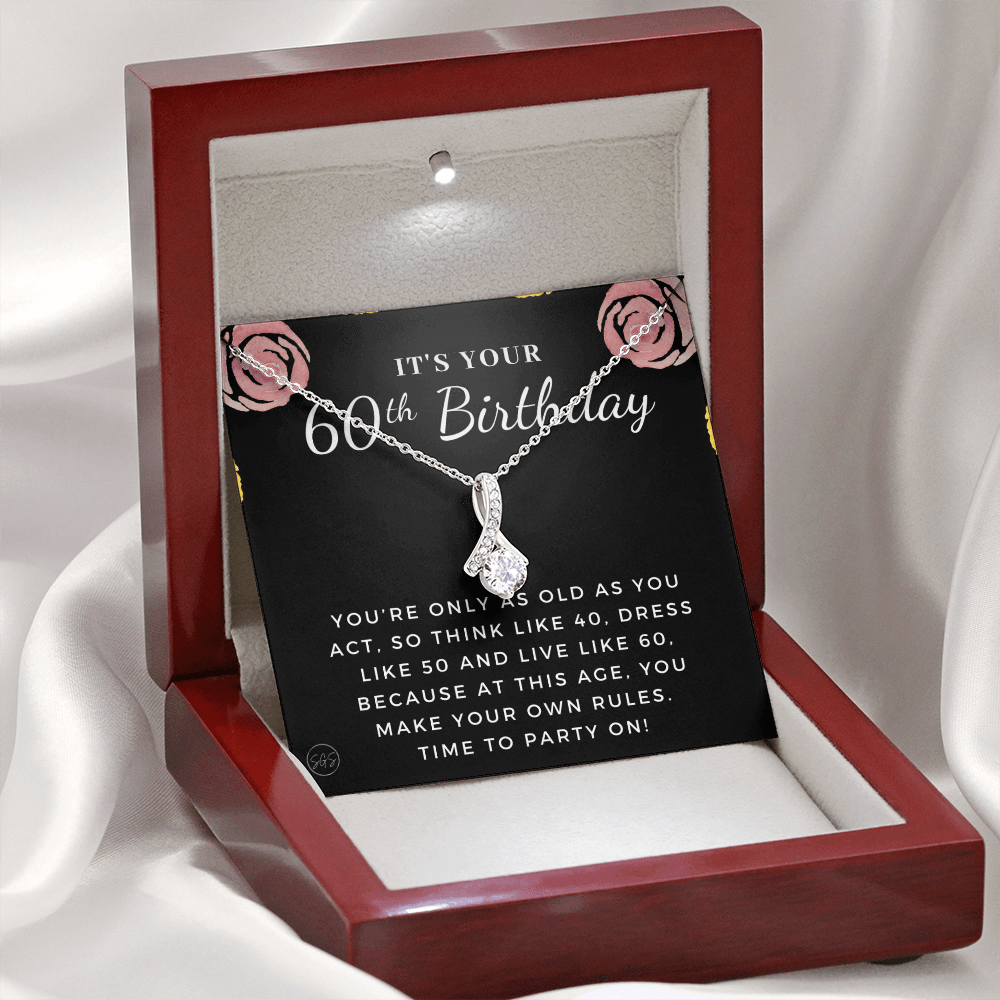 60th Birthday Gift for Women | Bday Present for Mom, Stepmom, Grandma, Friend, Employee, Funny and Heartfelt Card and Necklace 2806b