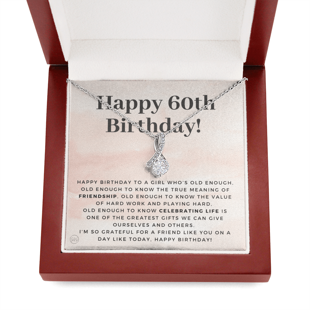 60th Birthday Gift for Women | Bday Present for Mom, Stepmom, Grandma, Friend, Employee, Funny and Heartfelt Card and Necklace 2800b