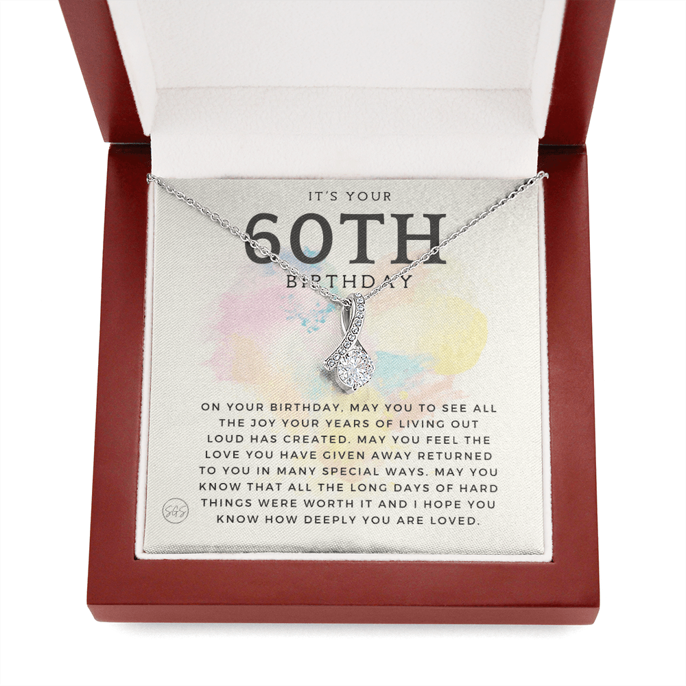 60th Birthday Gift for Women | Bday Present for Mom, Stepmom, Grandma, Friend, Employee, Funny and Heartfelt Card and Necklace 2804b