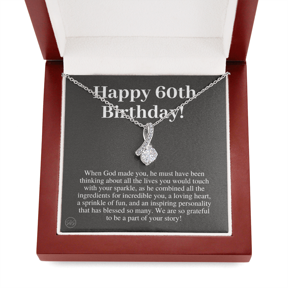 60th Birthday Gift for Women | Bday Present for Mom, Stepmom, Grandma, Friend, Employee, Funny and Heartfelt Card and Necklace 2802b