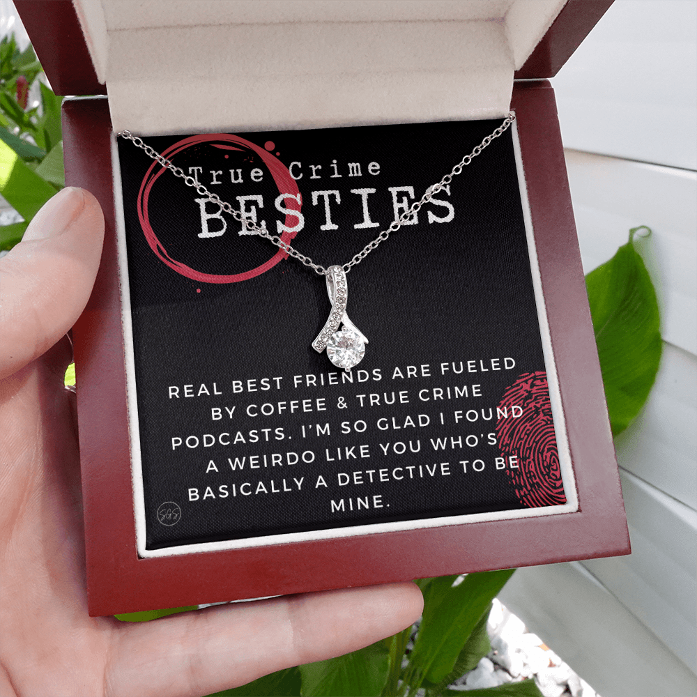 True Crime Best Friend Gift | Christmas Gift for Bestie, Funny Best Friend Necklace, True Crime & Wine, Podcast Junkie, Coffee Lover 1118-06B