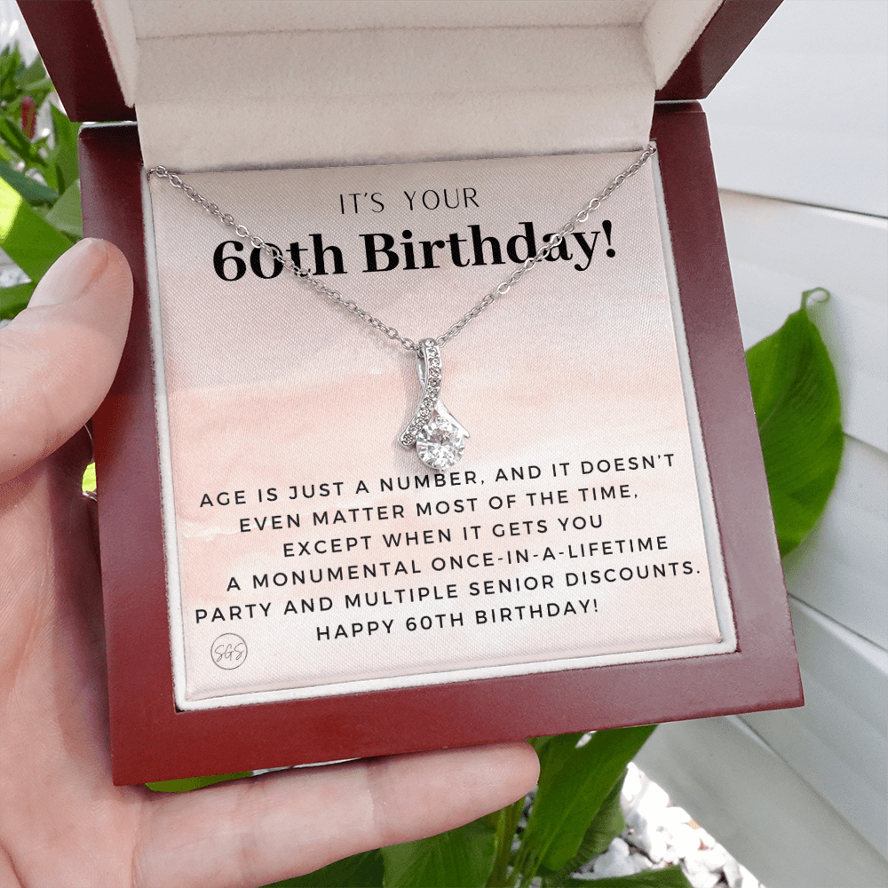 60th Birthday Gift for Women | Bday Present for Mom, Stepmom, Grandma, Friend, Employee, Funny and Heartfelt Card and Necklace 2805b