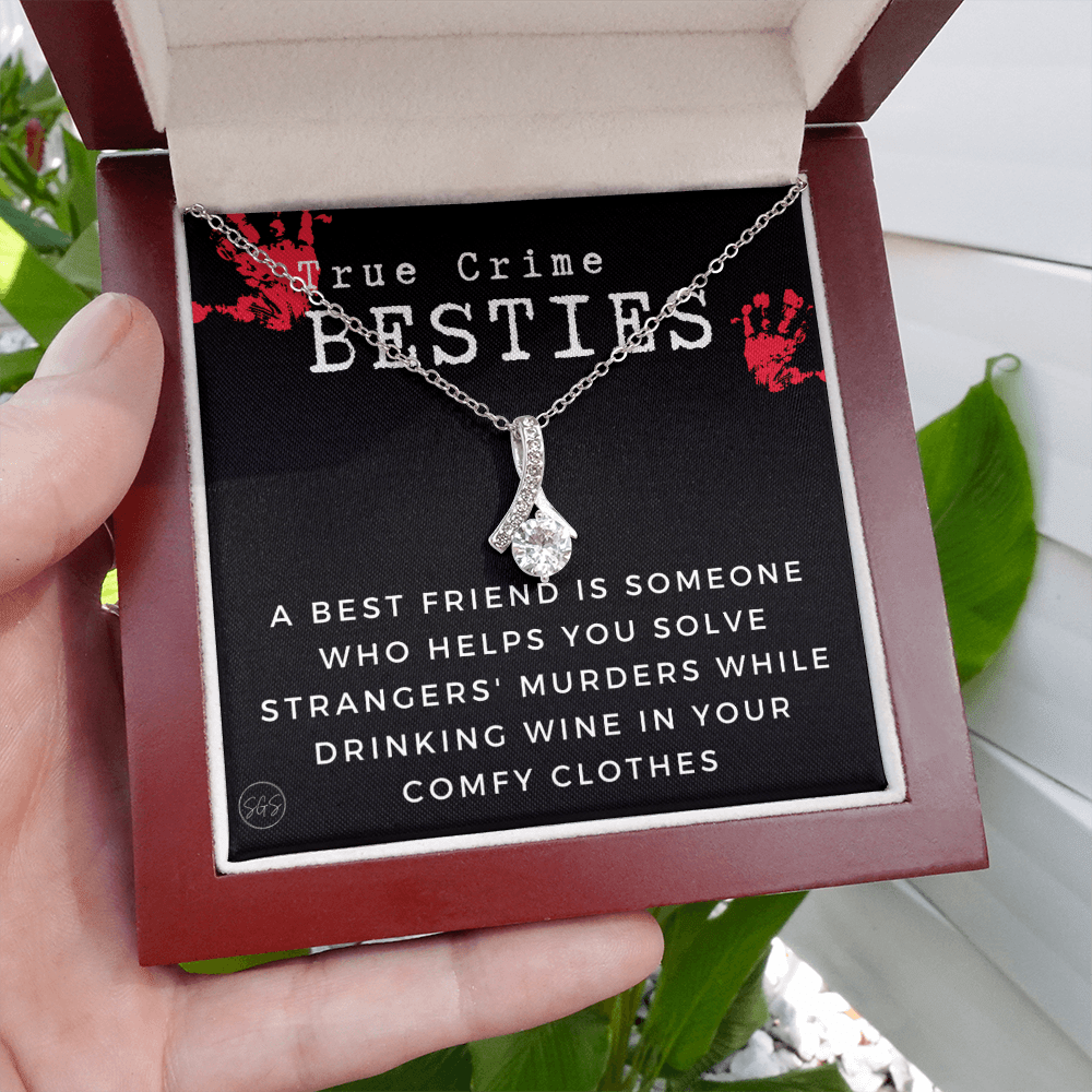 True Crime Best Friend Gift | Christmas Gift for Bestie, Funny Best Friend Necklace, True Crime & Wine, Podcast Junkie, Coffee Lover 1118-01B