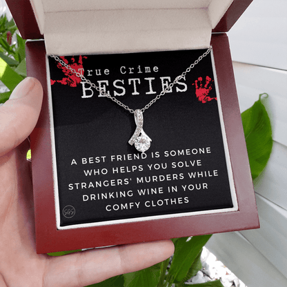 True Crime Best Friend Gift | Christmas Gift for Bestie, Funny Best Friend Necklace, True Crime & Wine, Podcast Junkie, Coffee Lover 1118-01B