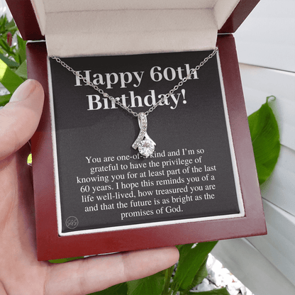 60th Birthday Gift for Women | Bday Present for Mom, Stepmom, Grandma, Friend, Employee, Funny and Heartfelt Card and Necklace 2807b