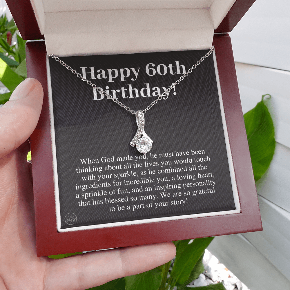 60th Birthday Gift for Women | Bday Present for Mom, Stepmom, Grandma, Friend, Employee, Funny and Heartfelt Card and Necklace 2802b
