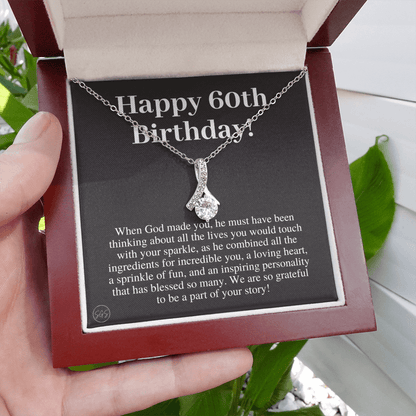 60th Birthday Gift for Women | Bday Present for Mom, Stepmom, Grandma, Friend, Employee, Funny and Heartfelt Card and Necklace 2802b