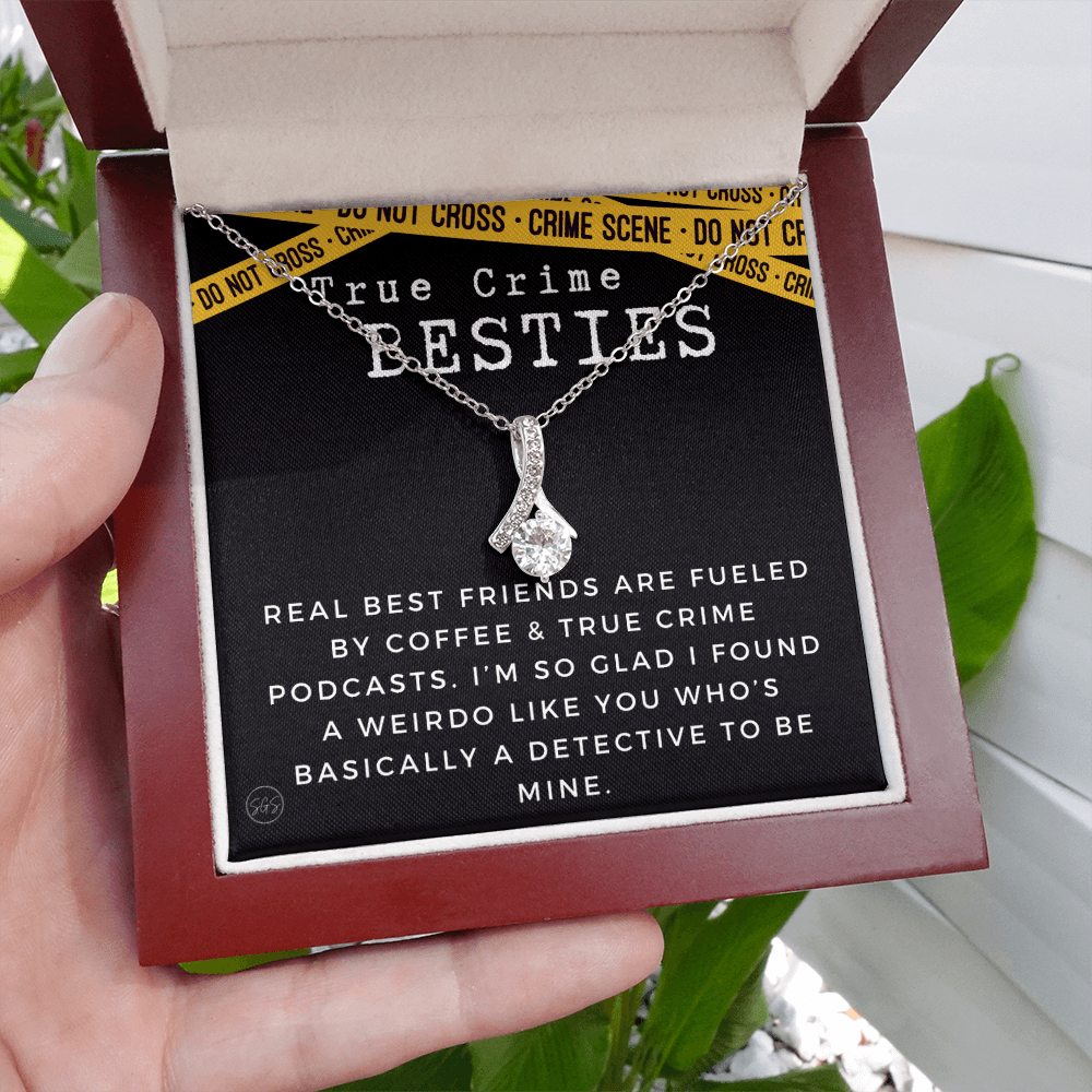 True Crime Best Friend Gift | Christmas Gift for Bestie, Funny Best Friend Necklace, True Crime & Wine, Podcast Junkie, Coffee Lover 1118-07B