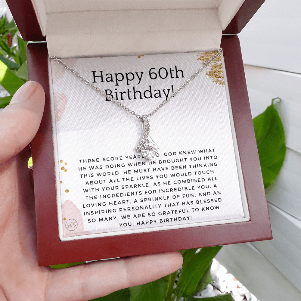 60th Birthday Gift for Women | Bday Present for Mom, Stepmom, Grandma, Friend, Employee, Funny and Heartfelt Card and Necklace 2801b