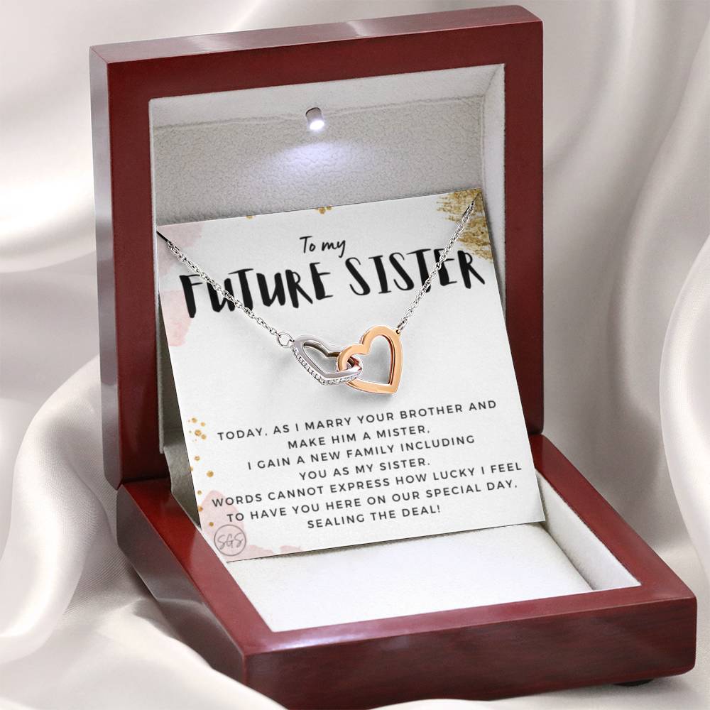 Gift for Future Sister | Sister-in-Law To Be, Thank You Gift from the Bride, Sister of the Groom, Bonus Sister, Bride Tribe, Wedding, Rehearsal Dinner, Rose Gold Hearts Necklace 0624I