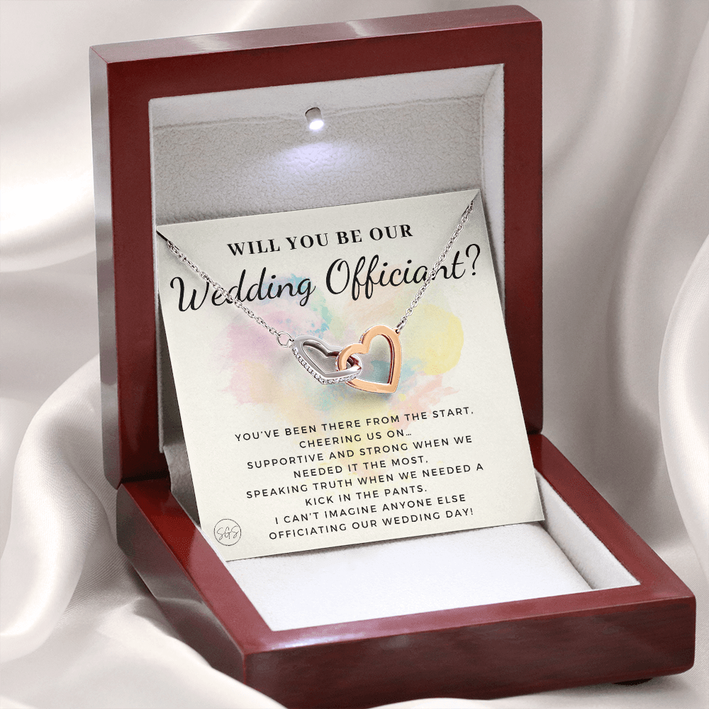 Wedding Officiant Proposal Gift | Will You Marry Us? Will You Be Our Officiant? For Friends, Best Friend Bestie Necklace Bridal Party 0817dhA