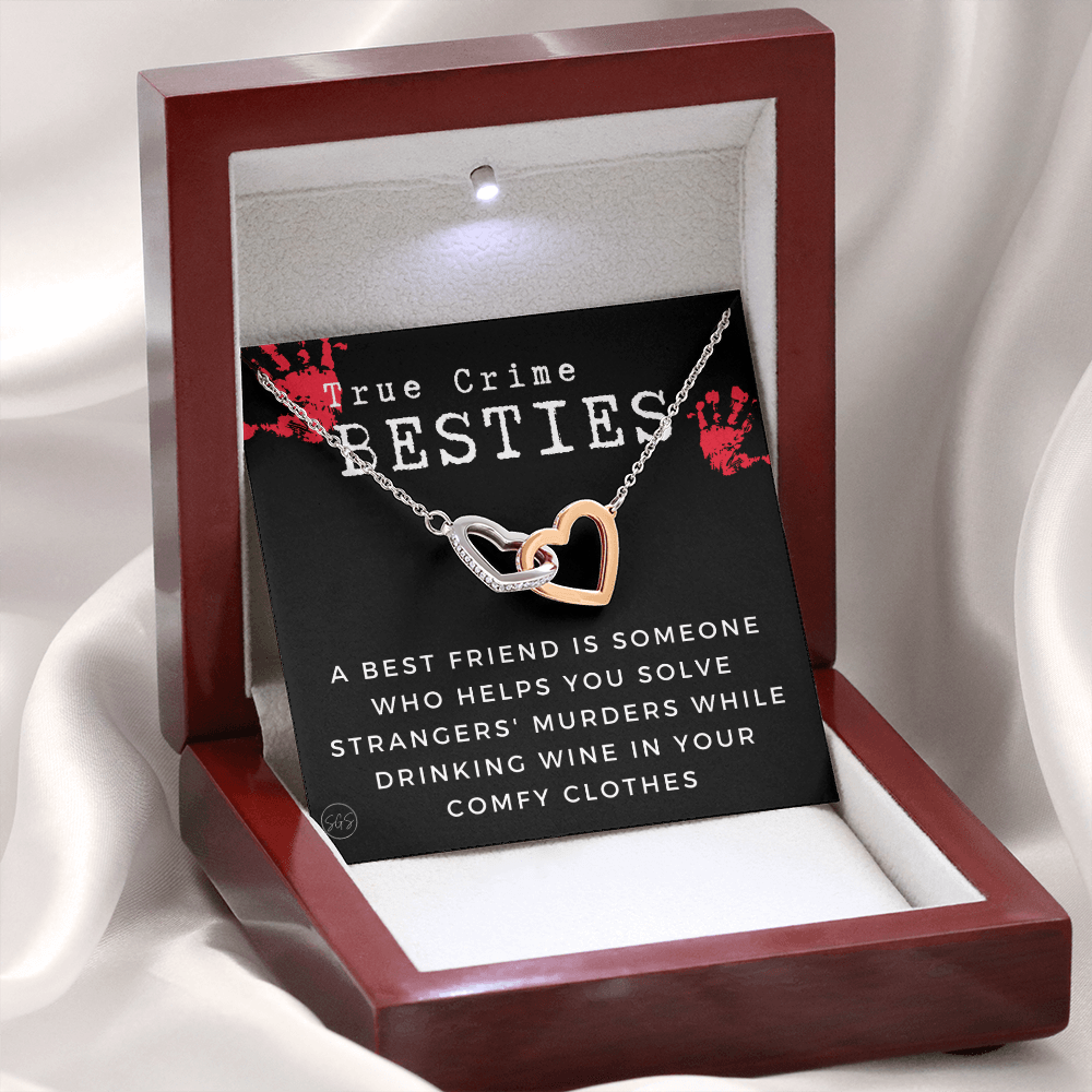 True Crime Best Friend Gift | Christmas Gift for Bestie, Funny Best Friend Necklace, True Crime & Wine, Podcast Junkie, Coffee Lover 1118-01H