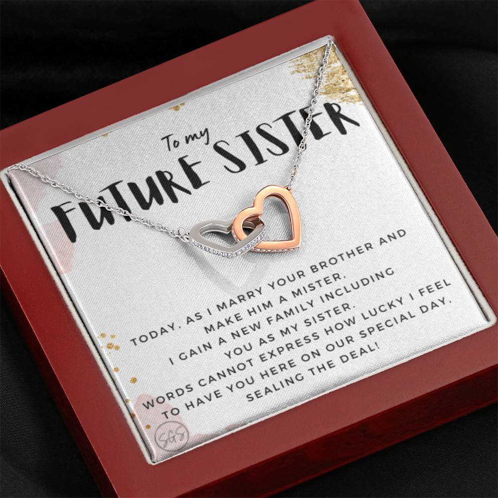 Gift for Future Sister | Sister-in-Law To Be, Thank You Gift from the Bride, Sister of the Groom, Bonus Sister, Bride Tribe, Wedding, Rehearsal Dinner, Rose Gold Hearts Necklace 0624I