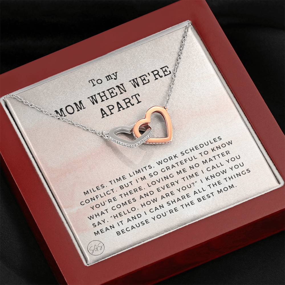 0921c Long Distance Mom Hearts Necklace