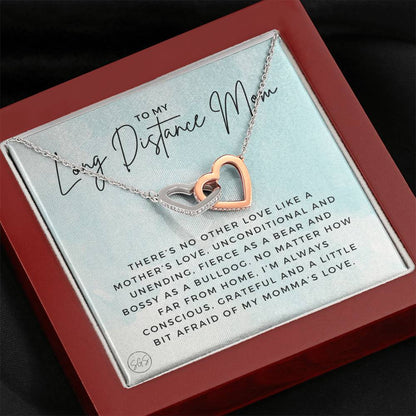 0921f Long Distance Mom Hearts Necklace