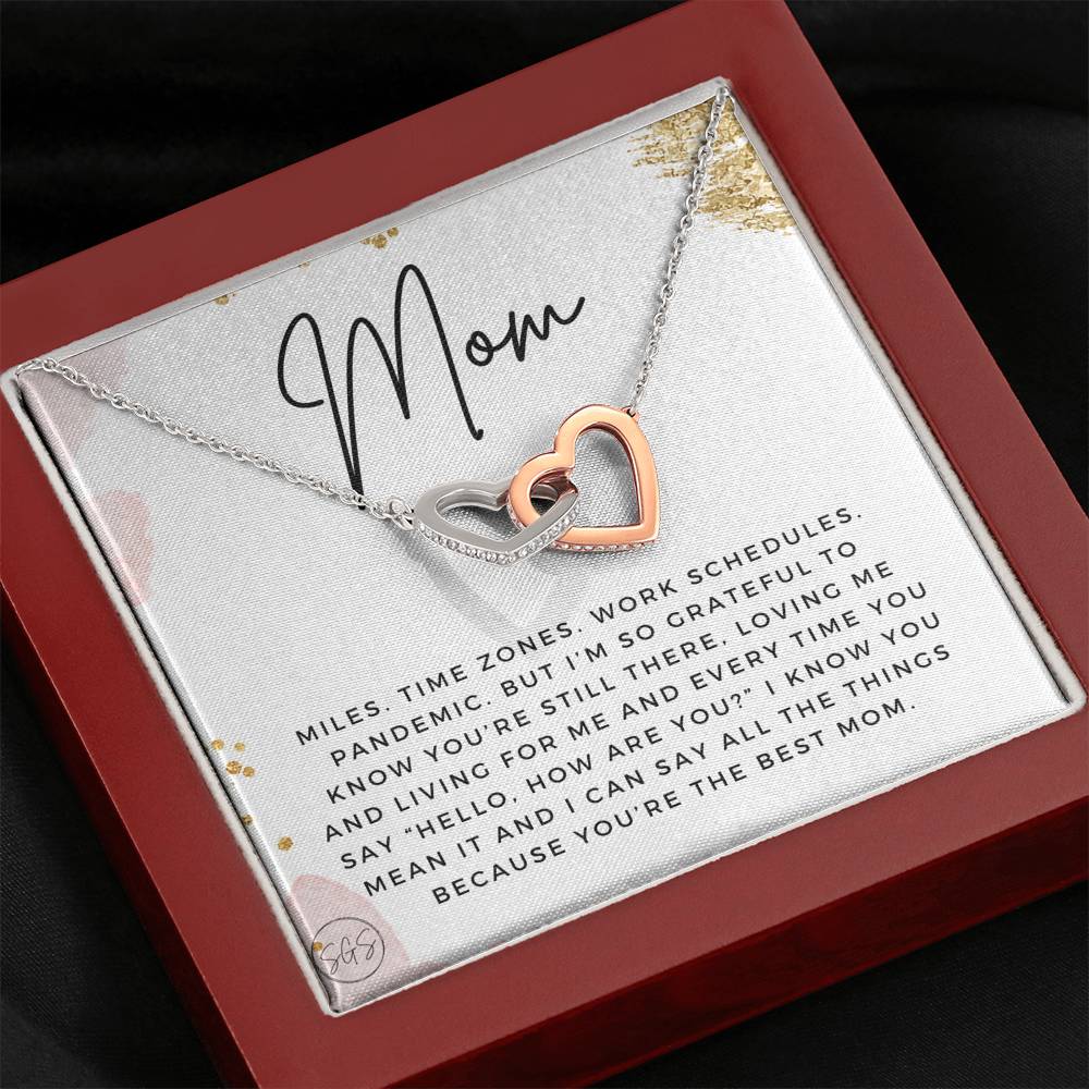 0921b Long Distance Mom Hearts Necklace