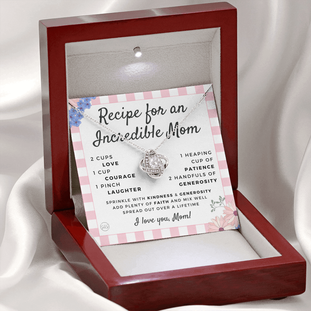 Gift for Mom | Mother's Day Necklace, Recipe for an Incredible Mother, Bonus Mom, Stepmom, From Daughter, From Son 0215dK