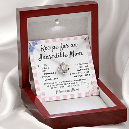 Gift for Mom | Mother's Day Necklace, Recipe for an Incredible Mother, Bonus Mom, Stepmom, From Daughter, From Son 0215dK
