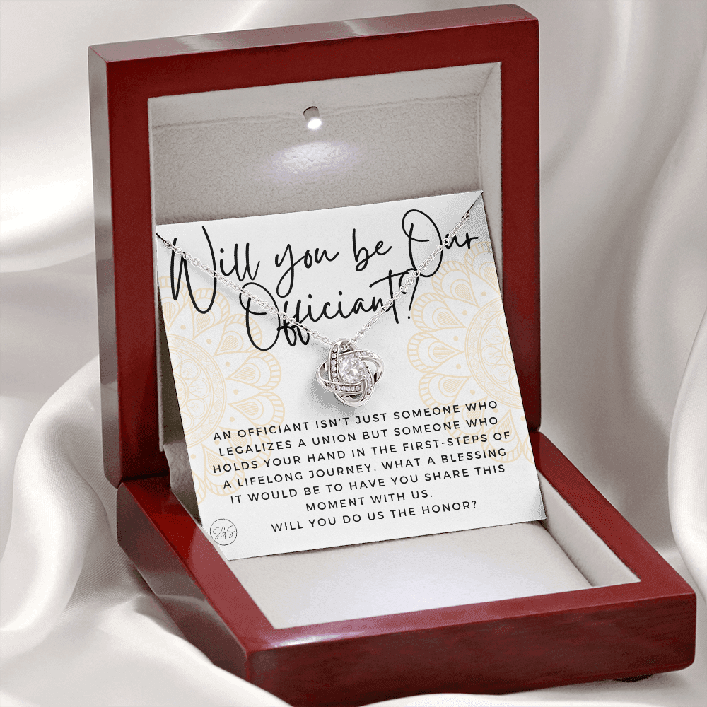 Wedding Officiant Proposal Gift | Will You Marry Us? Will You Be Our Officiant? For Friends, Best Friend Bestie Necklace Bridal Party 0817aK2