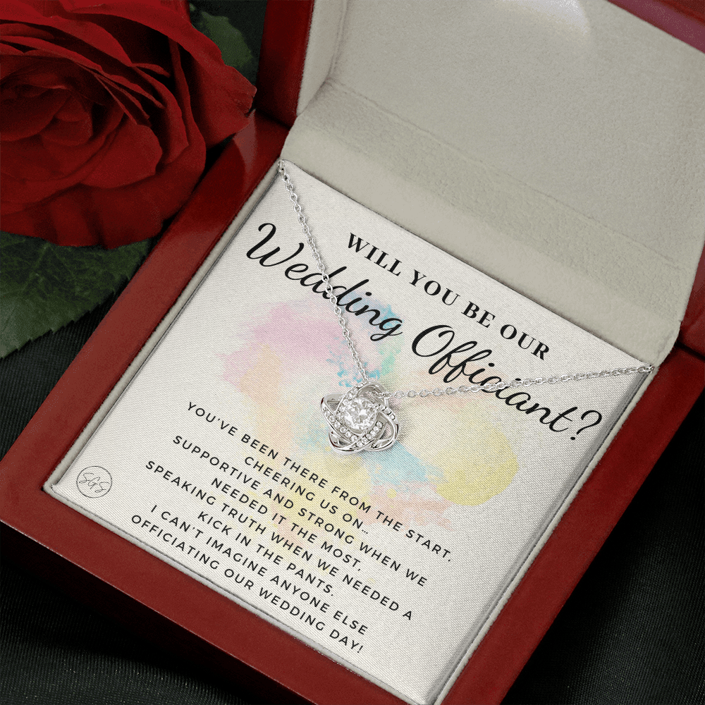 Wedding Officiant Proposal Gift | Will You Marry Us? Will You Be Our Officiant? For Friends, Best Friend Bestie Necklace Bridal Party 0817dK2