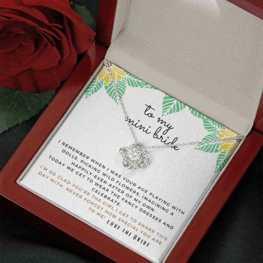 Mini Bride Gift | Daughter of the Bride Gift, Flower Girl Proposal, Bridesmaid Proposal Niece, Little Cousin, Wedding Party, From the Bride, Flower Girl Necklace, Bride Squad, Bridal Party,  29 Love Knot