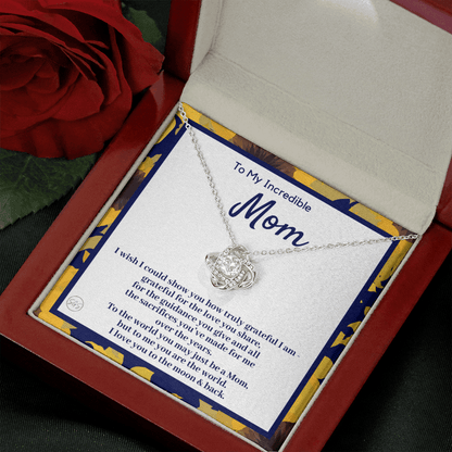 Gift for Mom | Mother's Day Gift, To My Loving Mom From Daughter, From Son, Love You to the Moon and Back, Love Knot Necklace 0422eK