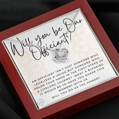 Wedding Officiant Proposal Gift | Will You Marry Us? Will You Be Our Officiant? For Friends, Best Friend Bestie Necklace Bridal Party 0817aK2