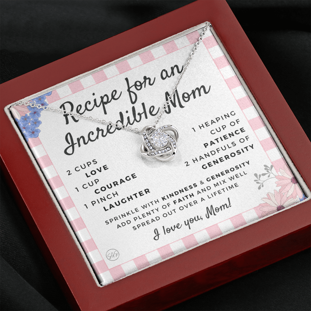 Gift for Mom | Mother's Day Necklace, Recipe for an Incredible Mother, Bonus Mom, Stepmom, From Daughter, From Son 0215dK