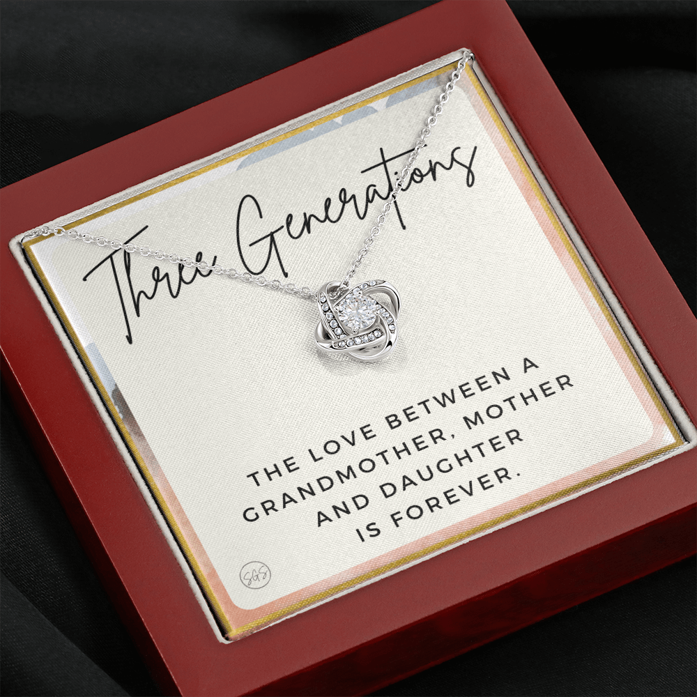 Three Generations Necklace | Grandmother, Mother and Daughter Bond, Mother's Day Gift For Grandma or Mom, Matching Love Knot 3b