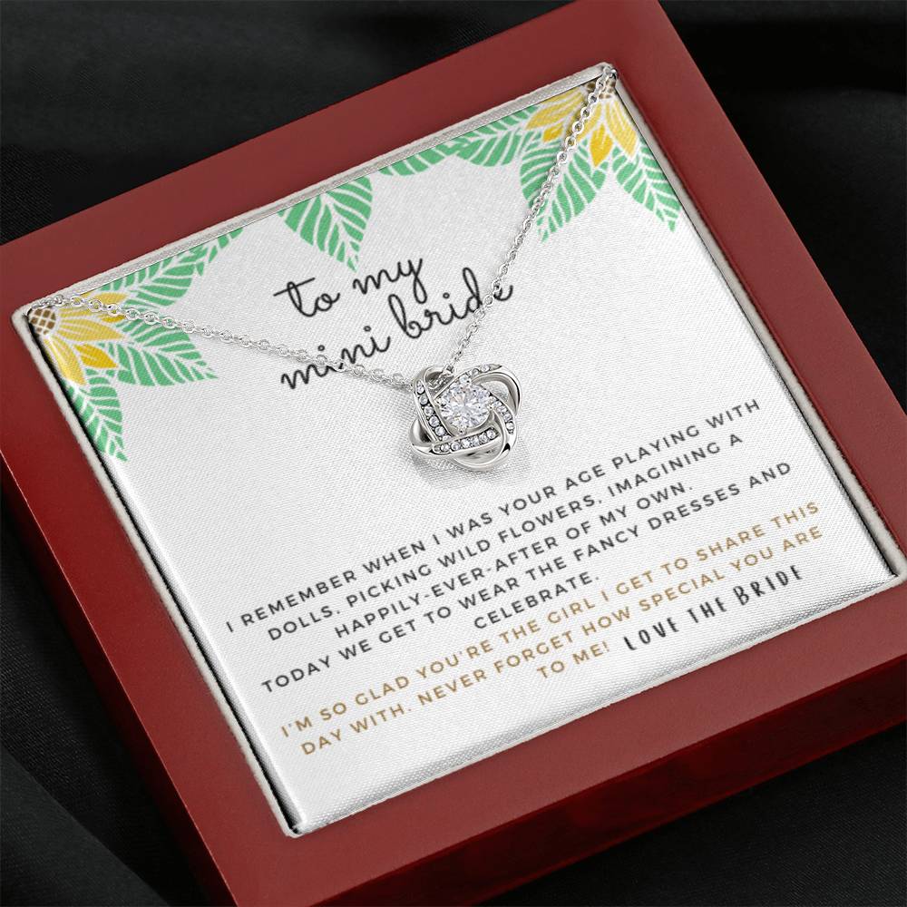 Mini Bride Gift | Daughter of the Bride Gift, Flower Girl Proposal, Bridesmaid Proposal Niece, Little Cousin, Wedding Party, From the Bride, Flower Girl Necklace, Bride Squad, Bridal Party,  29 Love Knot