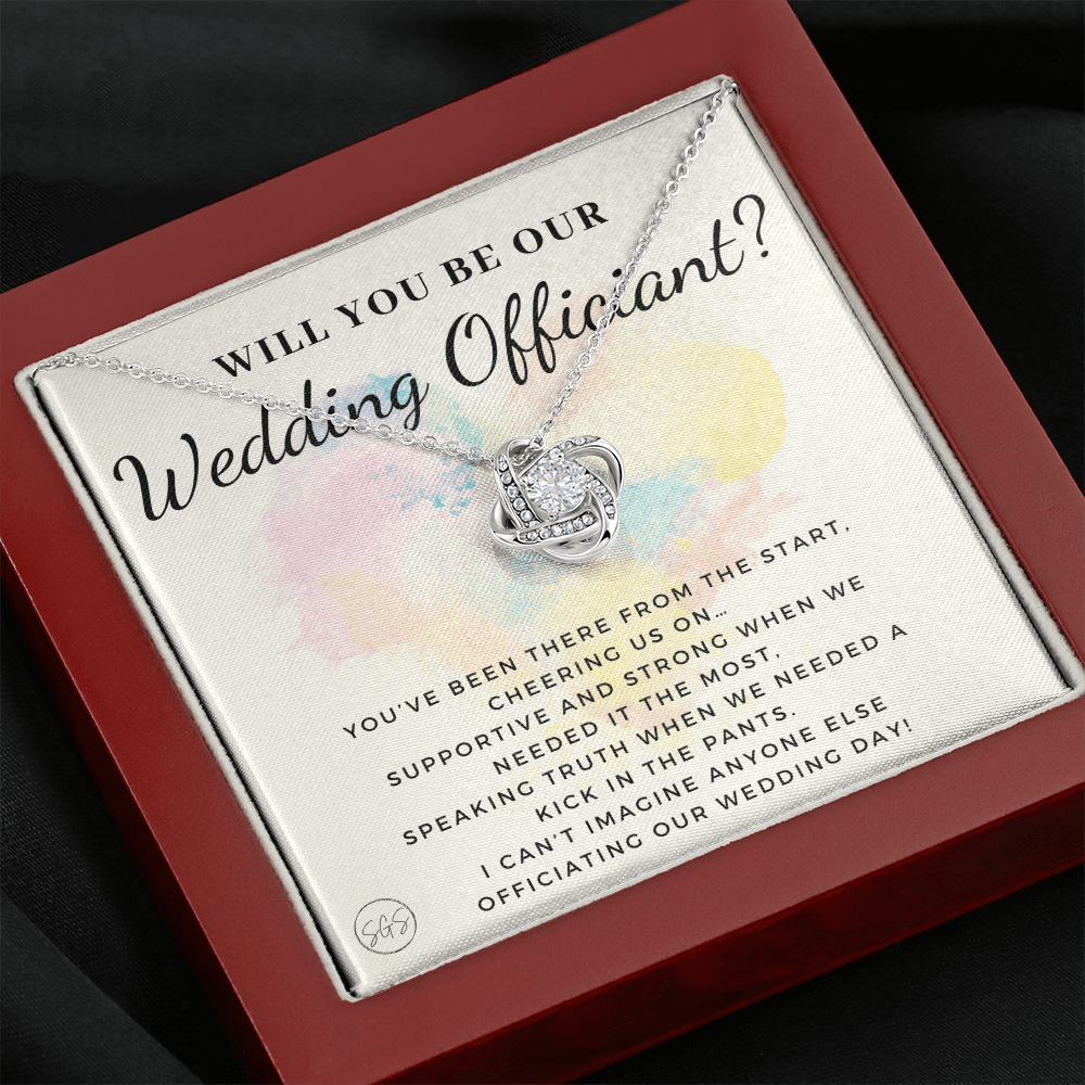 Wedding Officiant Proposal Gift | Will You Marry Us? Will You Be Our Officiant? For Friends, Best Friend Bestie Necklace Bridal Party 0817dK2