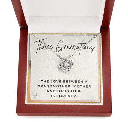 Three Generations Necklace | Grandmother, Mother and Daughter Bond, Mother's Day Gift For Grandma or Mom, Matching Love Knot 3b