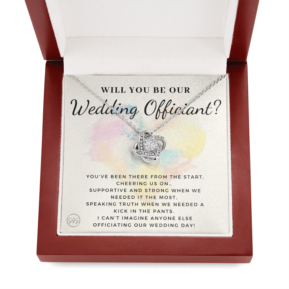 Wedding Officiant Proposal Gift | Will You Marry Us? Will You Be Our Officiant? For Friends, Best Friend Bestie Necklace Bridal Party 0817dK2