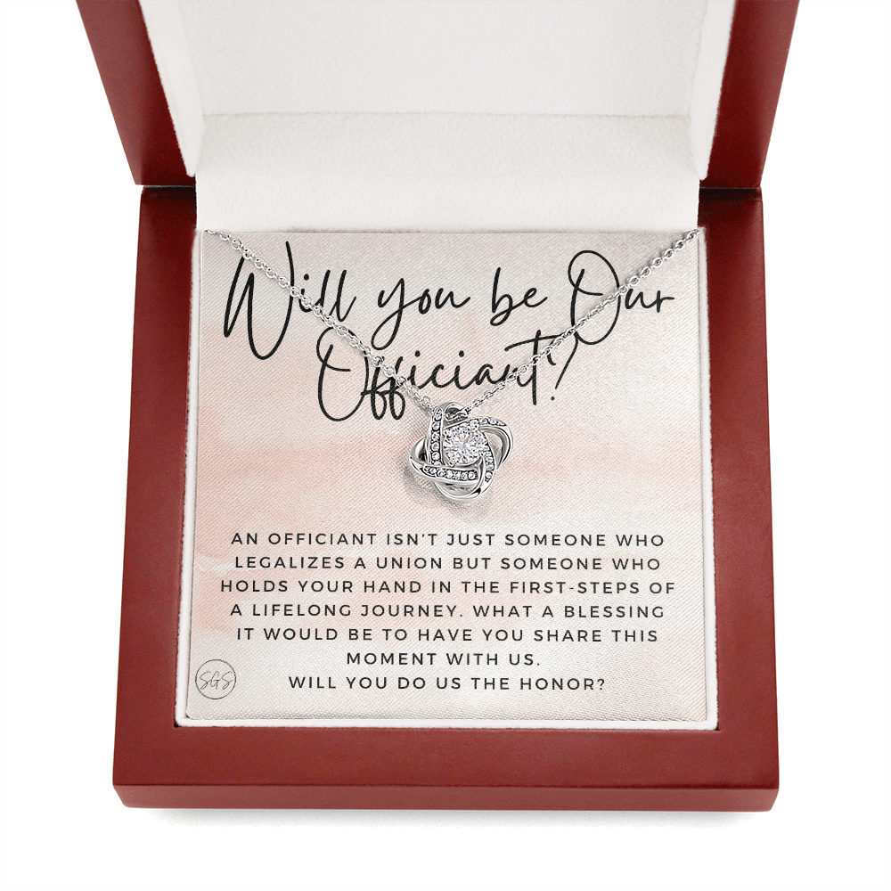 Wedding Officiant Proposal Gift | Will You Marry Us? Will You Be Our Officiant? For Friends, Best Friend Bestie Necklace Bridal Party 0817bK2