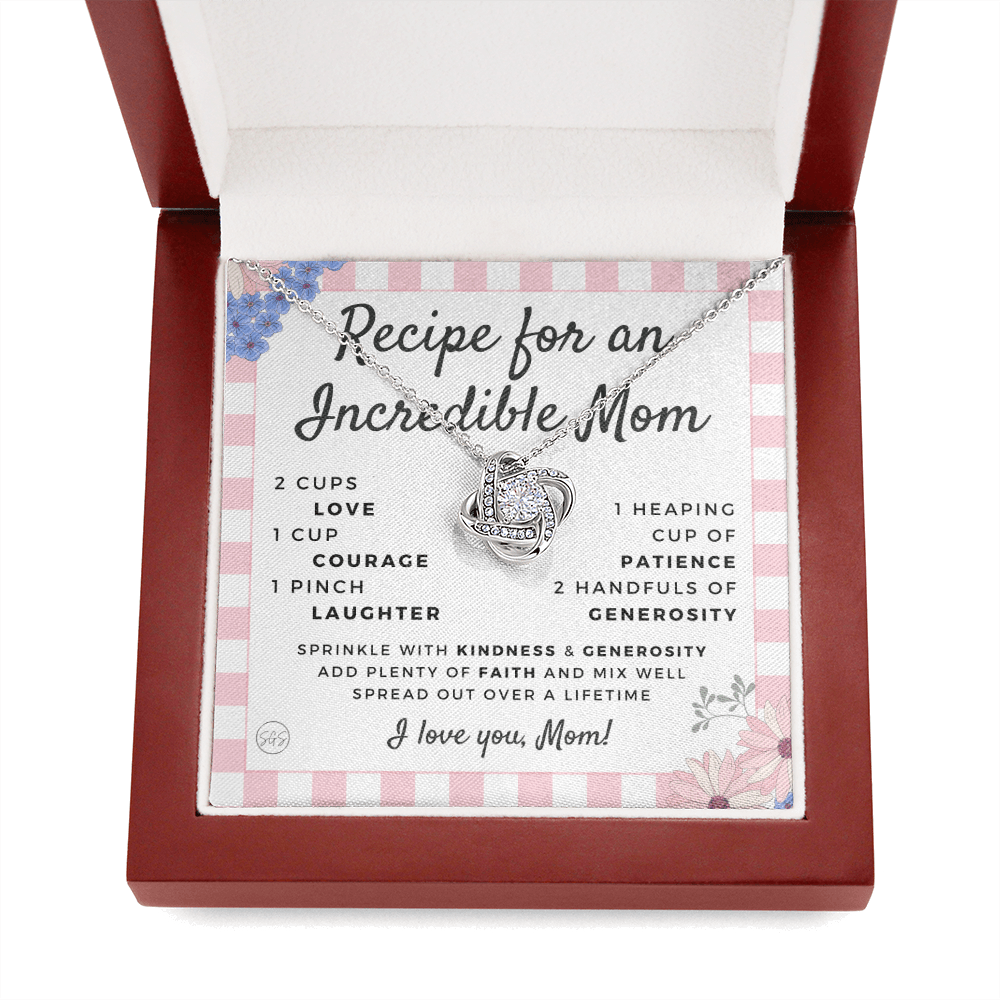 Gift for Mom | Mother's Day Necklace, Recipe for an Incredible Mother, Bonus Mom, Stepmom, From Daughter, From Son 0215dK