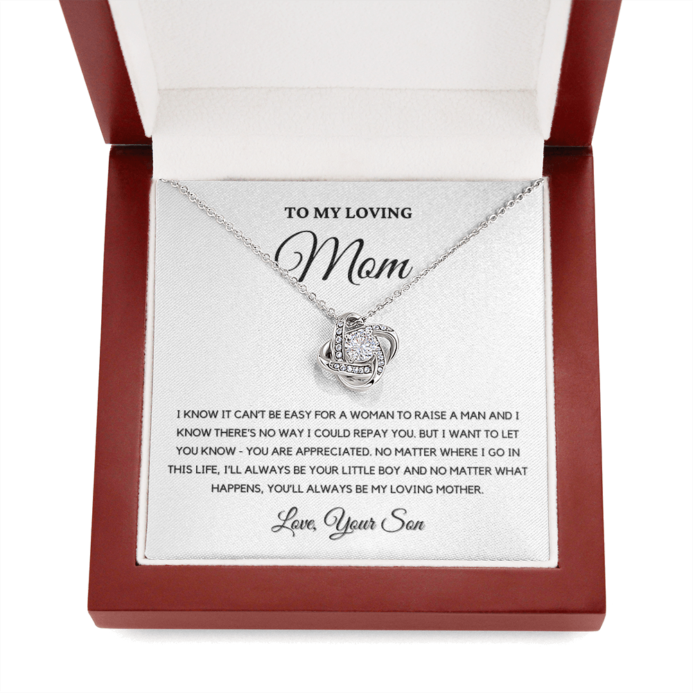 To My Loving Mom - Love Knot Necklace | Gift for Mother's Day From Son, I'll Always Be Your Little Boy, You'll Always Be My Loving Mother 4K