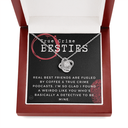 True Crime Best Friend Gift | Christmas Gift for Bestie, Funny Best Friend Necklace, True Crime & Wine, Podcast Junkie, Coffee Lover 1118-06K