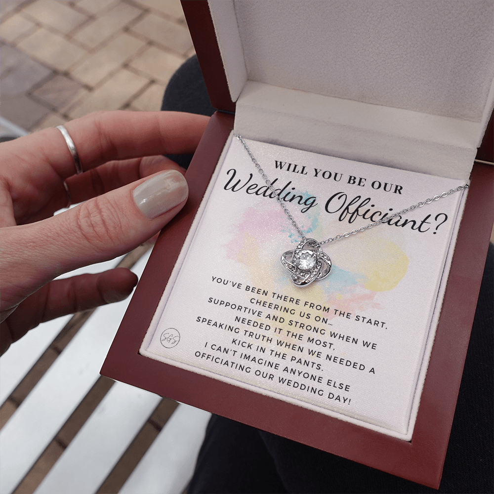 Wedding Officiant Proposal Gift | Will You Marry Us? Will You Be Our Officiant? For Friends, Best Friend Bestie Necklace Bridal Party 0817dK2