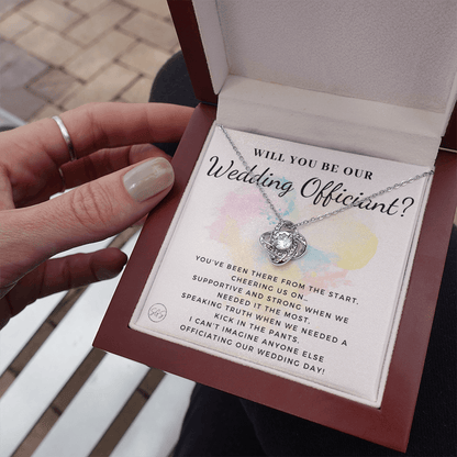 Wedding Officiant Proposal Gift | Will You Marry Us? Will You Be Our Officiant? For Friends, Best Friend Bestie Necklace Bridal Party 0817dK2