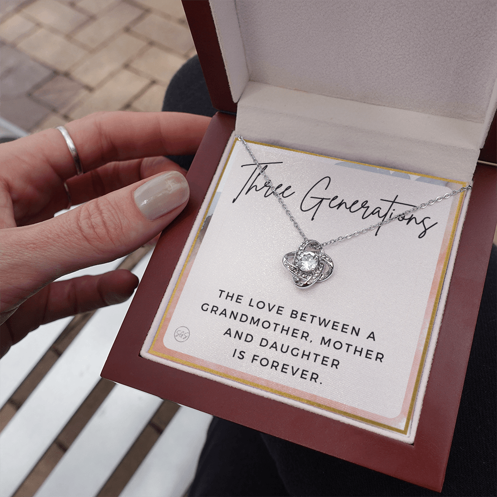 Three Generations Necklace | Grandmother, Mother and Daughter Bond, Mother's Day Gift For Grandma or Mom, Matching Love Knot 3b