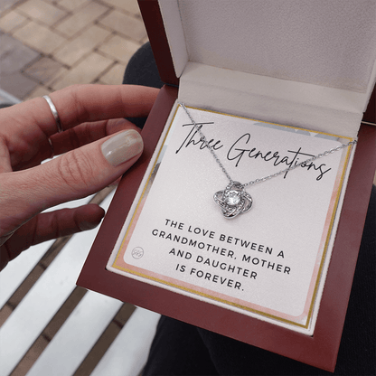 Three Generations Necklace | Grandmother, Mother and Daughter Bond, Mother's Day Gift For Grandma or Mom, Matching Love Knot 3b