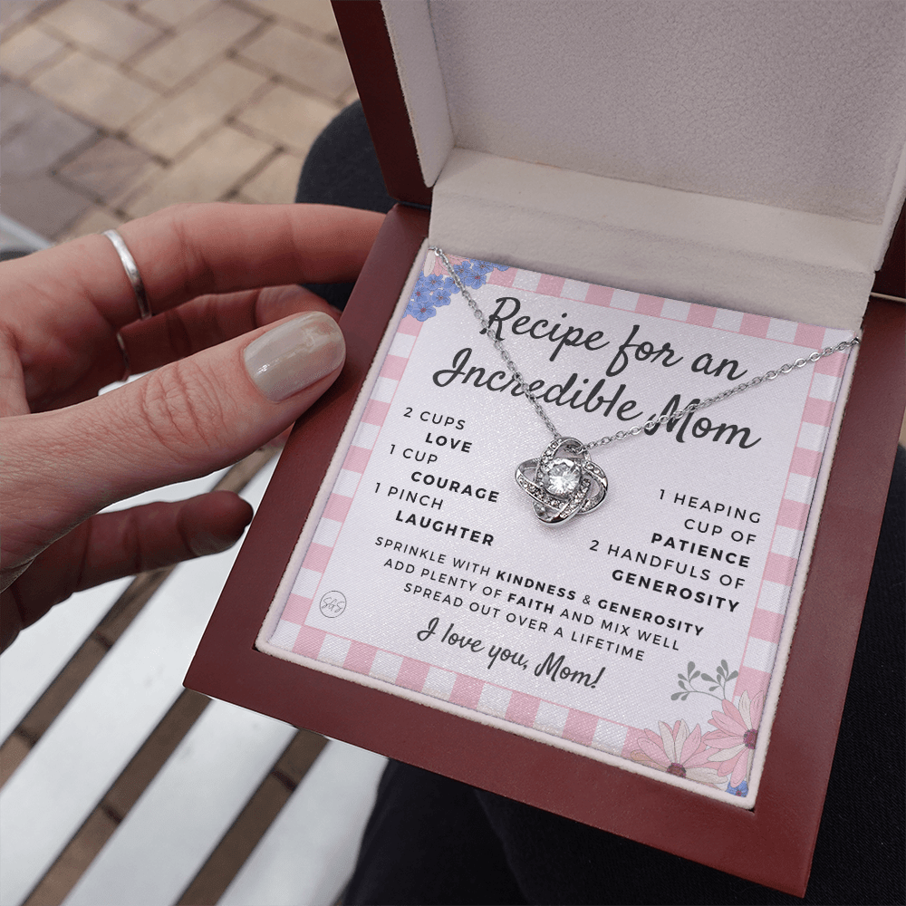 Gift for Mom | Mother's Day Necklace, Recipe for an Incredible Mother, Bonus Mom, Stepmom, From Daughter, From Son 0215dK