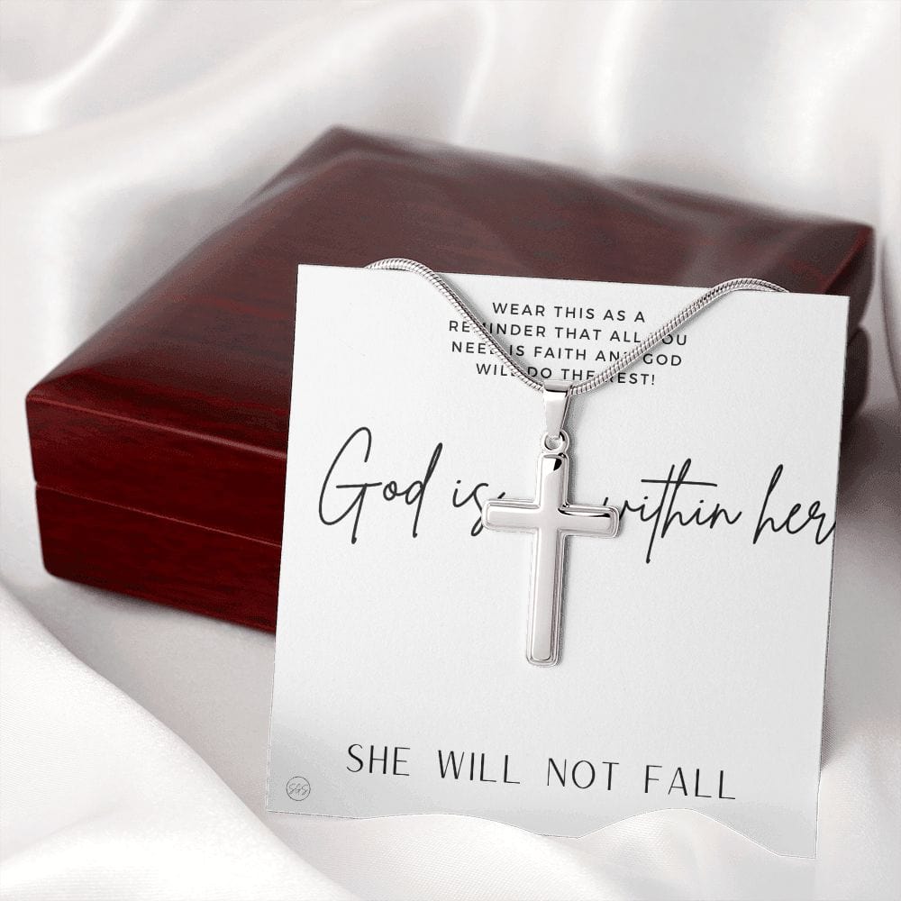 Christian Cross Necklace | God is within her, she will not fall